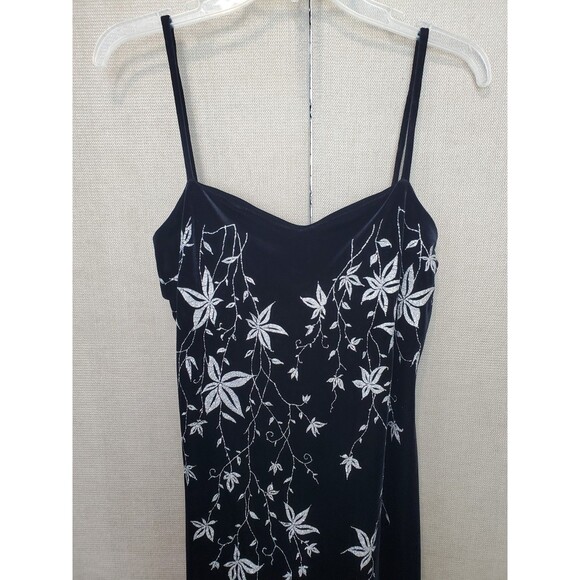 Vamp Vintage Y2K Velvet Floral Shimmer Spaghetti Strap Back Slit Maxi Dress Sz L - Picture 2 of 7